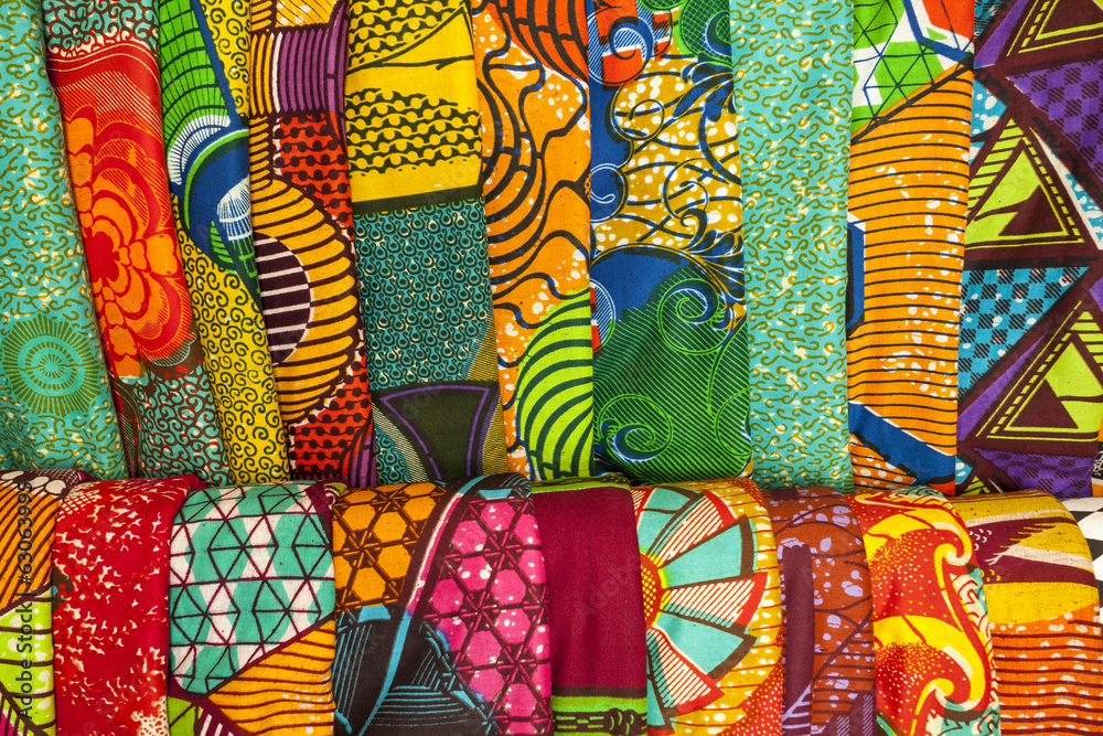 African fabrics from Ghana, West Africa - obrazy, fototapety, plakaty 