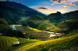 Rice fields on terraced in sunset at Mu Cang Chai, Vietnam