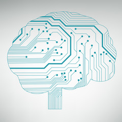 Poster - Circuit board computer style brain vector technology background