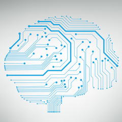 Poster - Circuit board computer style brain vector technology background