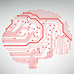 Poster - Circuit board computer style brain vector technology background