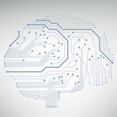 Poster - Circuit board computer style brain vector technology background