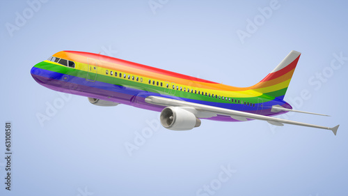 Naklejka na drzwi Airplane Rainbow Colours