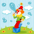 Clown blows bubbles - vector illustration