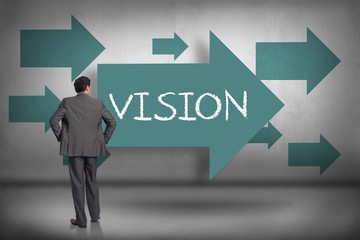 Poster - Vision against blue arrows pointing