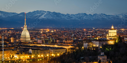 Tapeta ścienna na wymiar Turin (Torino), night panorama with Mole Antonelliana and Alps