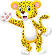 Cute cartoon leopard waving hand