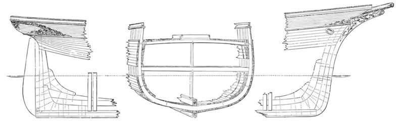 Cross section (geometry) of a wooden ship
