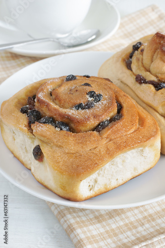 Fotografie, Tablou Chelsea Buns a traditonal British pastry made with dried fruit