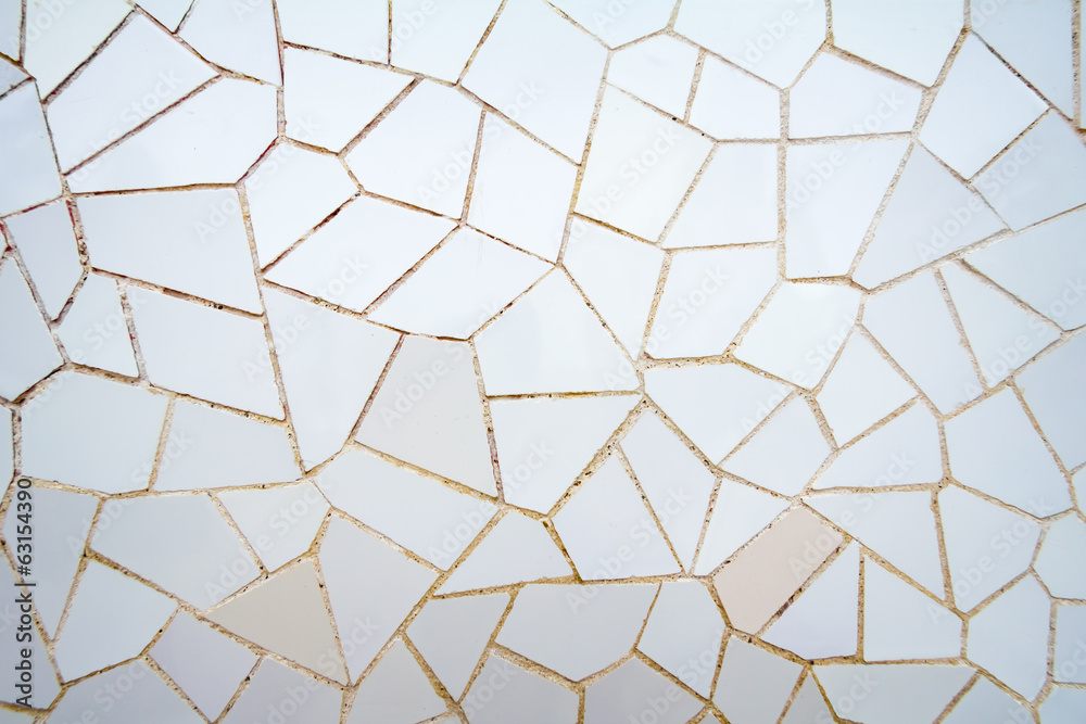 White ceramic mosaic pattern in the park Guell - obrazy, fototapety, plakaty 