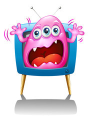 Wall Mural - A TV with a pink monster screaming