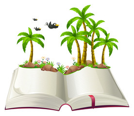 Wall Mural - An open book with coconut trees and birds