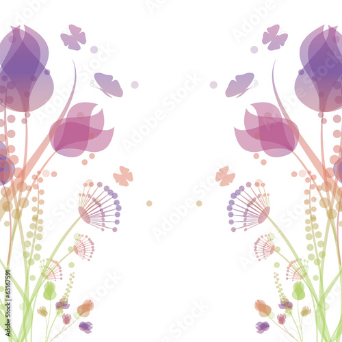 Obraz w ramie Summer background with flowers and butterflies