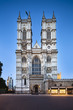 Westminster Abbey in London with blue night sky