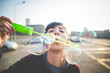 © Eugenio Marongiu - young beautiful hipster woman bubble blower