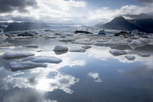 Fjallsarlon Glacier Lake, Sky Reflection In The Water