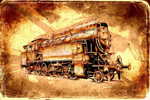 Fototapeta na wymiar old steam locomotive engine retro vintage