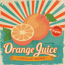 Colorful Vintage Orange Juice Label Poster Vector Illustration