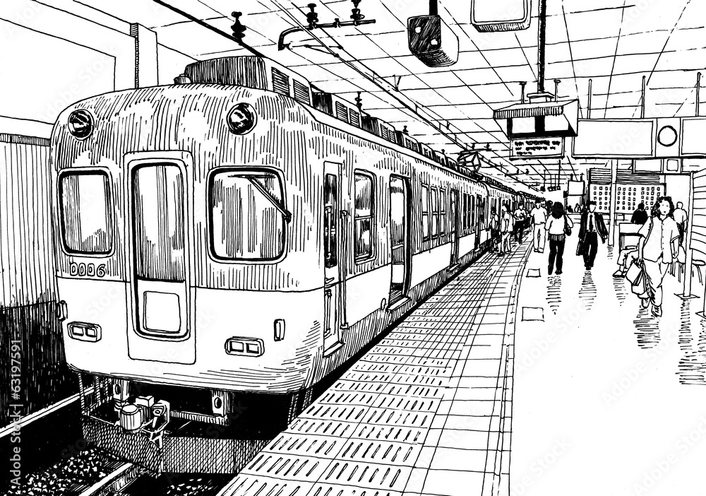 Wall Murals Japan metro train station platform in Osaka