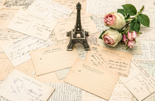 Roses, French Postcards And Souvenir Eiffel Tower Paris