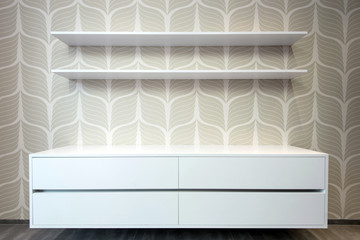 modern empty white wooden chest drawer with two shelves