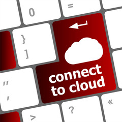Poster - connect to cloud, computer keyboard for cloud computing