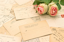 Antique French Postcards And Rose Flowers