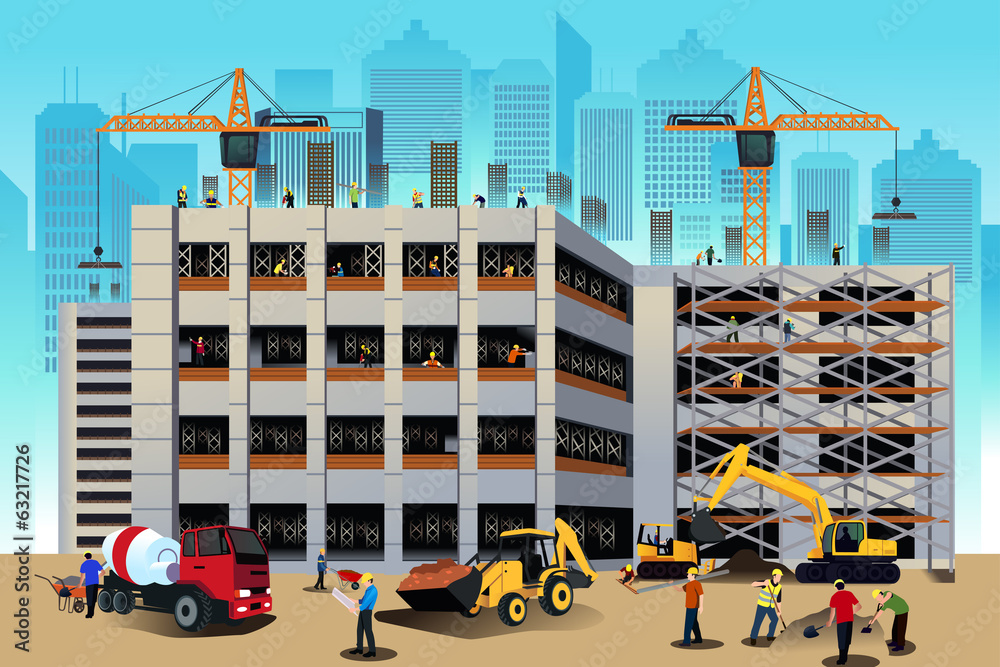 Building construction scene Stock Vector | Adobe Stock