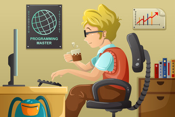 Wall Mural - Computer programmer working on his computer