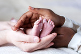 Fototapeta  - Pieds de bébé entre les mains de ses parents
