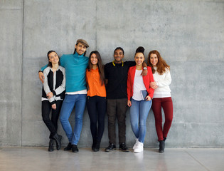 Wall Mural - Group of stylish young university students on campus