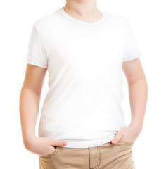 cropped model kid in t-shirt or tshirt isolated on white