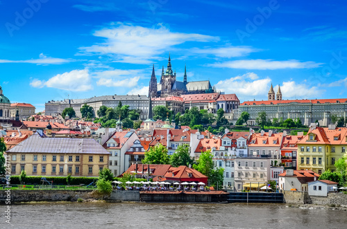 View of colorful old town and Prague castle with river Poster