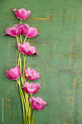 Obraz w ramie Beautiful flowers on color wooden background