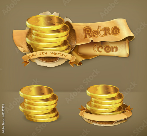 Coins, retro vector icon