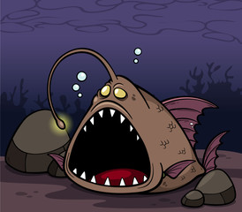 Vector illustration of angry fish cartoon