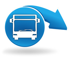 Poster - autocar, bus sur bouton bleu