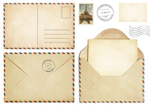 Old Postcard, Mail Envelope, Open Letter, Stamp Collection