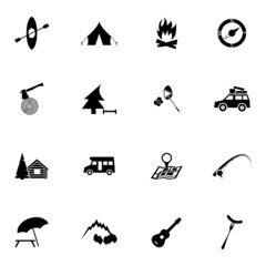 Wall Mural - Vector black camping icons set