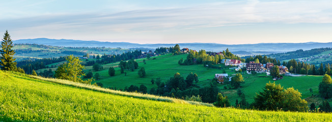 Wall Mural - Summer morning mountain village panorama (Poland)