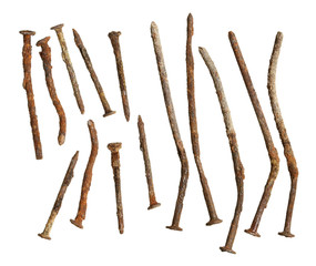 Wall Mural - rusty nails collection set isolated on white background