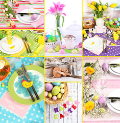 Wall Mural - Easter collage with easter eggs and table setting