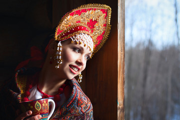 Wall Mural - Russian girl in a kokoshnik