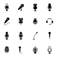 Wall Mural - vector black microphone icons set