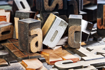 Antique letterpress printing blocks, letters abc