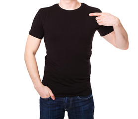 Wall Mural - Black t shirt on a young man template