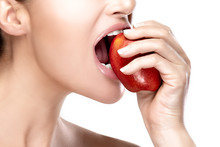 Beautiful Healthy Mouth Biting A Big Red Apple