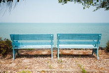 Wooden Bench In Front Of The Sea