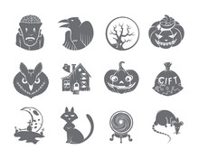 Halloween Icons Set. Isolated. Solid Style.
