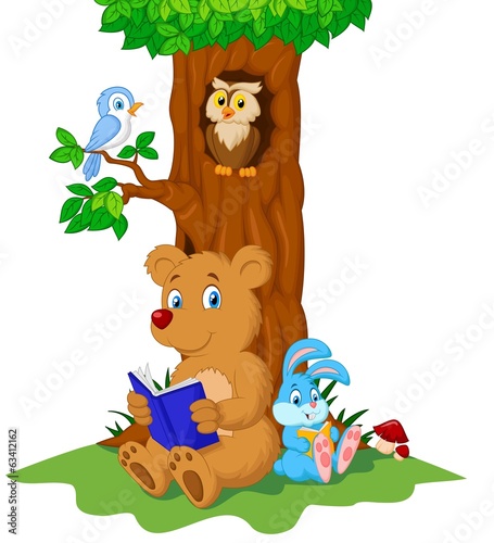 Obraz w ramie Cute animals reading book